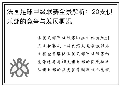 法国足球甲级联赛全景解析：20支俱乐部的竞争与发展概况